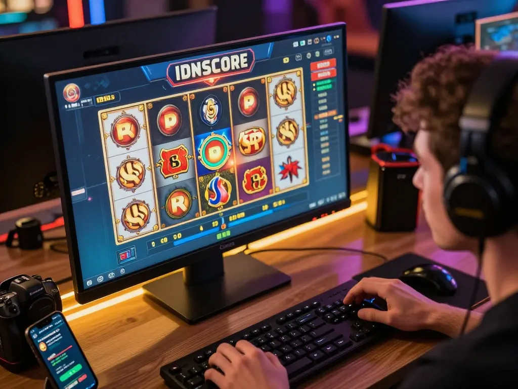 IDNSCORE thrilling online slot game session with a player engaged in strategy and gameplay.