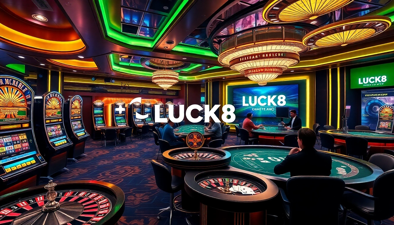 Người chơi tận hưởng các trò chơi hấp dẫn tại casino LUCK8, trình diễn các máy slot đầy màu sắc và bàn poker
