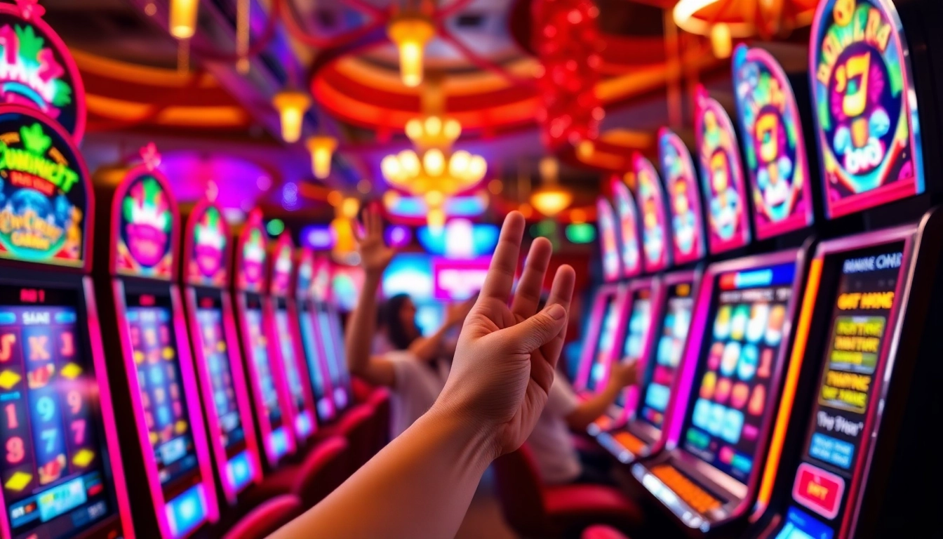 Players celebrating big wins with situs slot gacor hari ini slot machines in a colorful casino atmosphere.