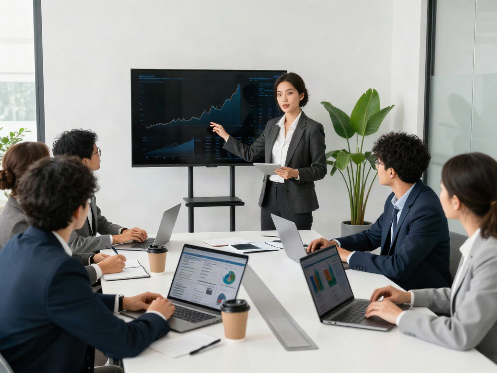 Business professionals collaborating on bpinetempresas strategies in a modern conference room.