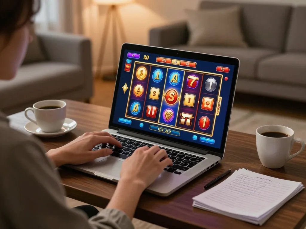 Pentaslot login provides a thrilling gaming experience with vibrant slot action on a cozy home setup.