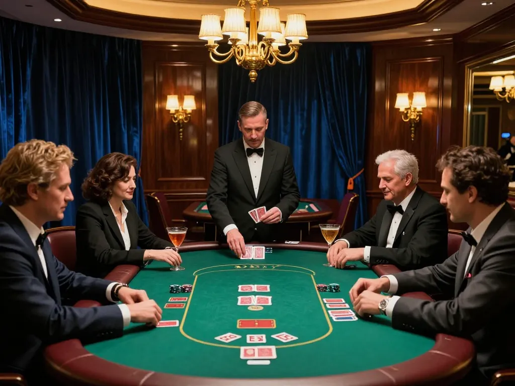 Players strategizing at 58win poker table in upscale casino setting
