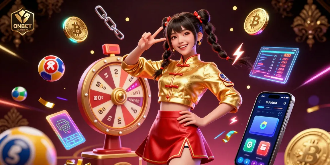 Enjoy the thrilling games at ONBET chính thức with vibrant lottery and spinning prize elements in this lively casino scene.