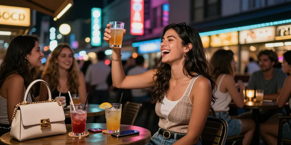 Gái gọi tham gia tiệc tùng ngoài trời, vui vẻ bên bạn bè giữa ánh đèn thành phố