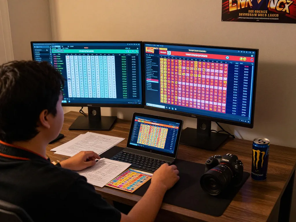 Player engaging with Togel Hongkong live draw updates through Data HK on dual screens.