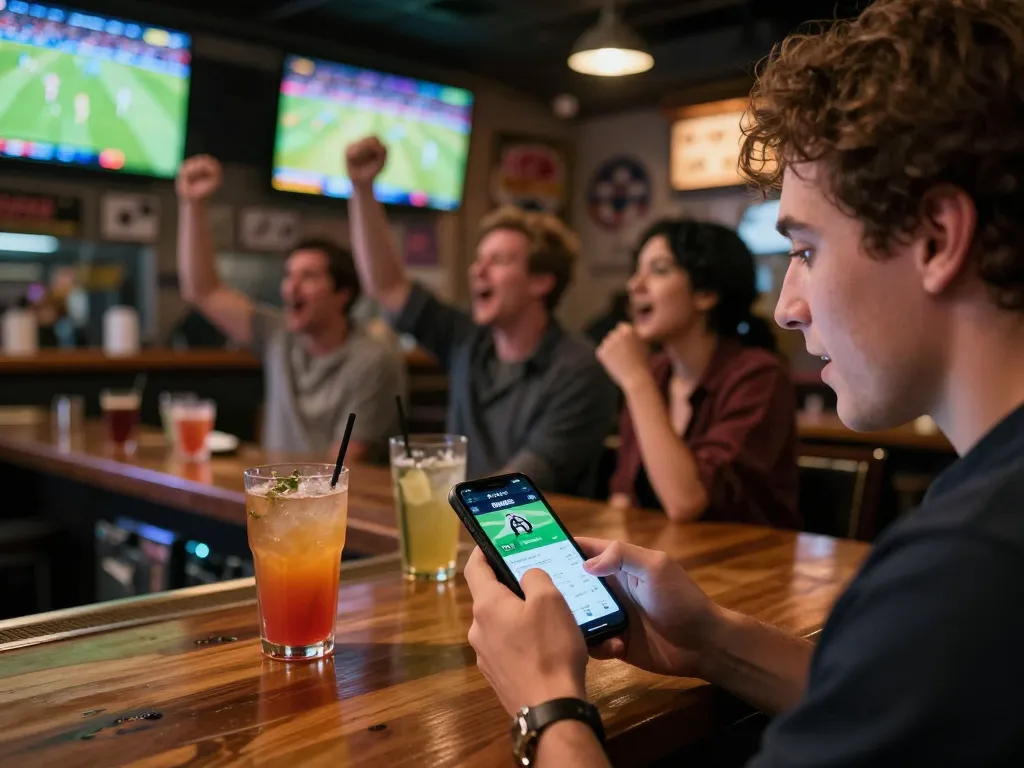 Betting enthusiast using the fabet app on smartphone during live sports event
