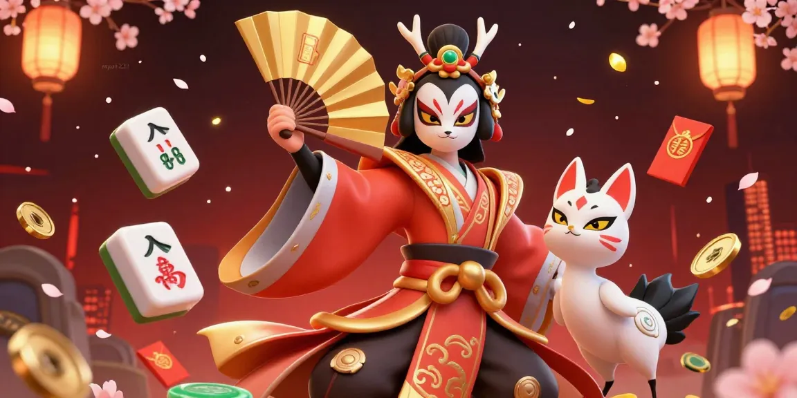 Engage in winning strategies with mpo1221 in a lively 3D casino scene featuring vibrant culturally themed elements.