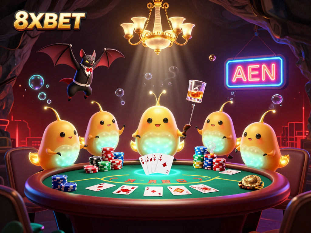 Experience the excitement at 8XBET casino, illuminated by enchanting glowworms and a bat dealer in an interactive setting.