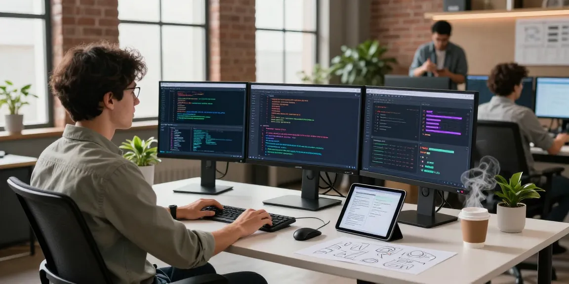 Waygrid API management depicted in a vibrant tech workspace showing analytics dashboards