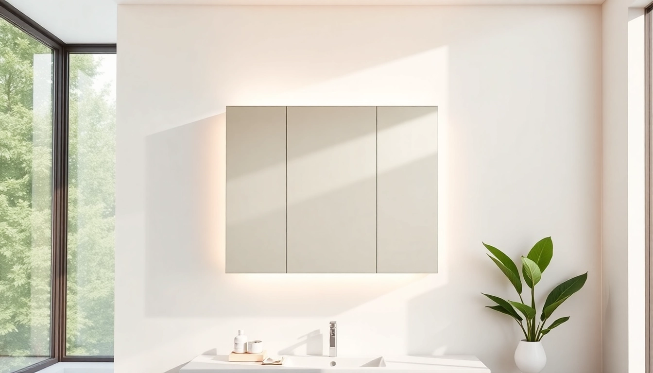 Elegant bathroom cabinet with mirror and light enhances modern bathroom decor.