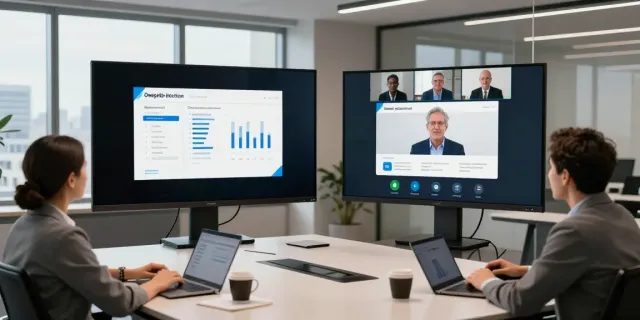 Engaging deepfake-protected meetings with a diverse team collaborating in a modern conference room.