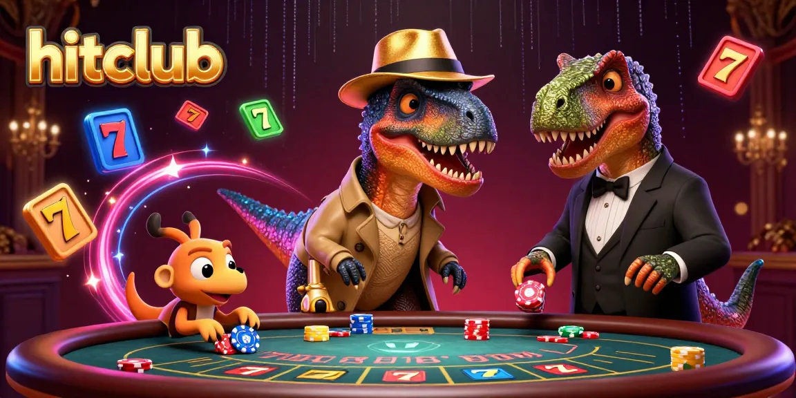 Engaging hitclub casino scene with cartoon dinosaurs at the blackjack table, showcasing excitement and strategy.