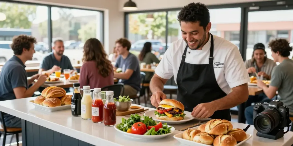 Best breakfast Austin scene with vibrant NYC-inspired sandwiches and lively café atmosphere.