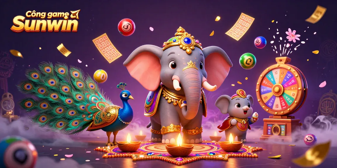 Engaging Cổng game Sunwin 3D illustration showcasing vibrant lottery and casino elements.