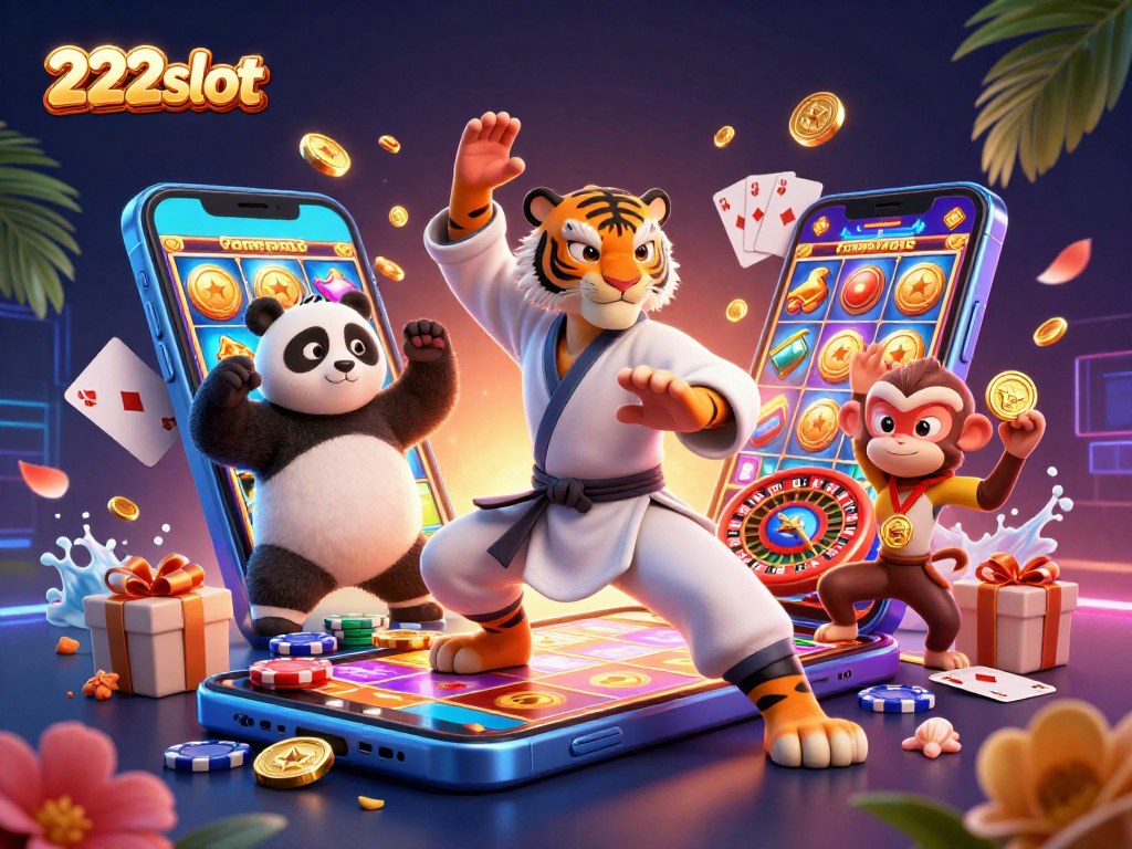 Pemain slot gacor 222slot meraih kemenangan dengan simbol beruntung yang mengelilingi karakter