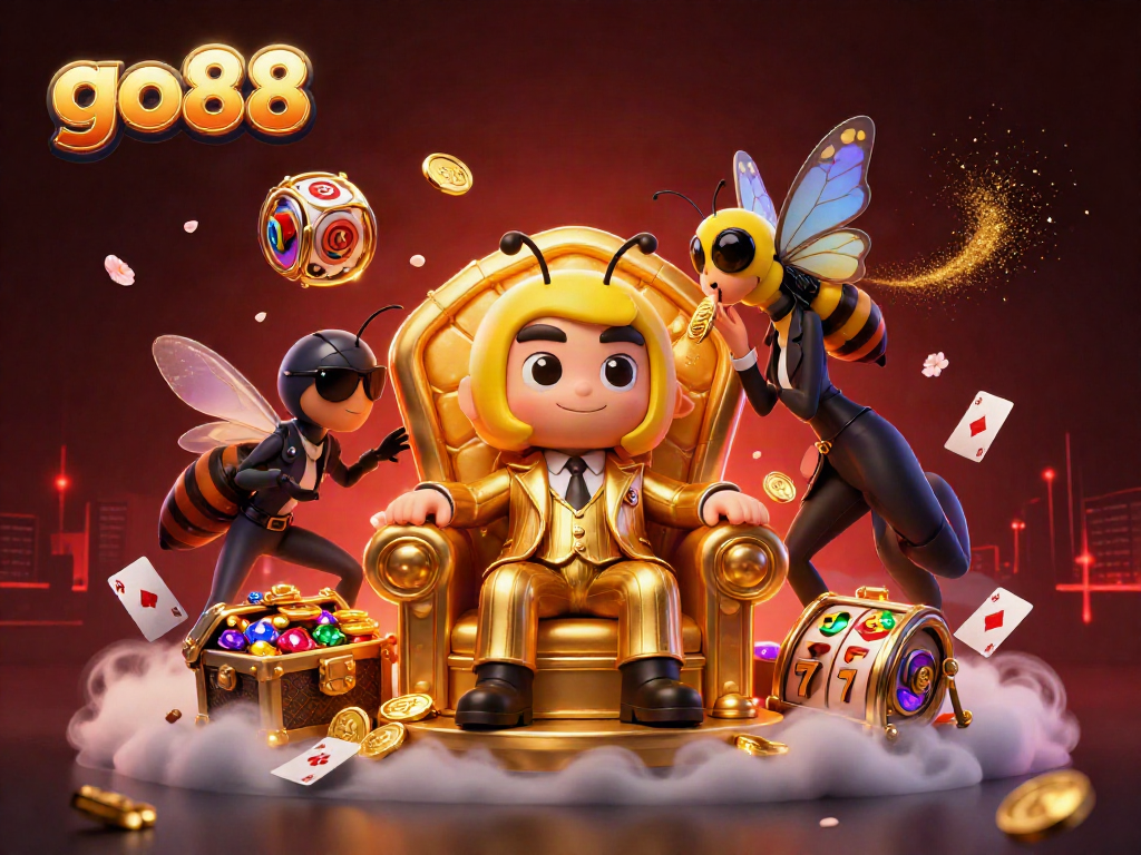 Play and win at go88 in a vibrant 3D casino scene featuring a bumblebee mob boss.