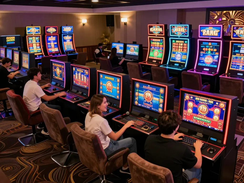 Engaged players at non gamstop casinos enjoying colorful online gaming experiences.