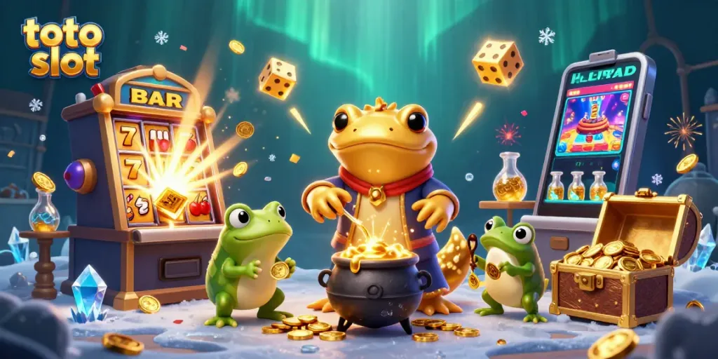 Spin the reels and chase wins with the vibrant scene from toto slot featuring magical alchemists and jackpots.