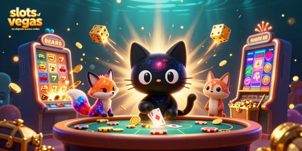 Engage with the fun of slots of vegas no deposit bonus codes through a vibrant casino scene with captivating characters and elements.