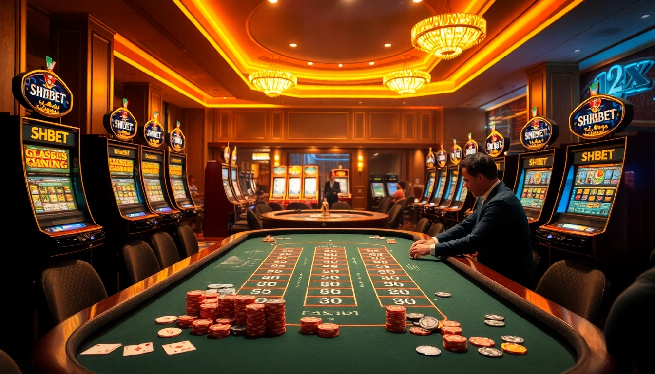 Experience the excitement of SHBET with vibrant casino tables and lively games.