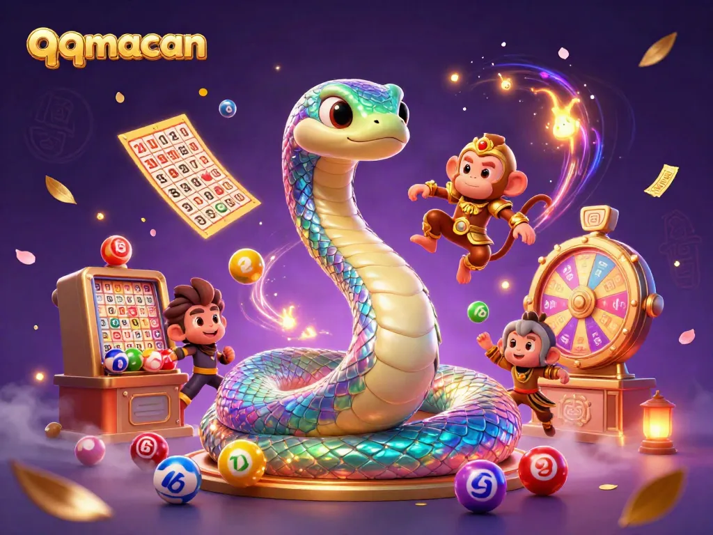 Experience the excitement of qqmacan with a vibrant illustration showcasing gaming elements amidst magical energy.