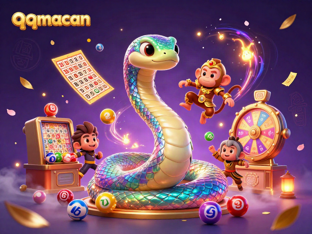 Experience the excitement of qqmacan with a vibrant illustration showcasing gaming elements amidst magical energy.