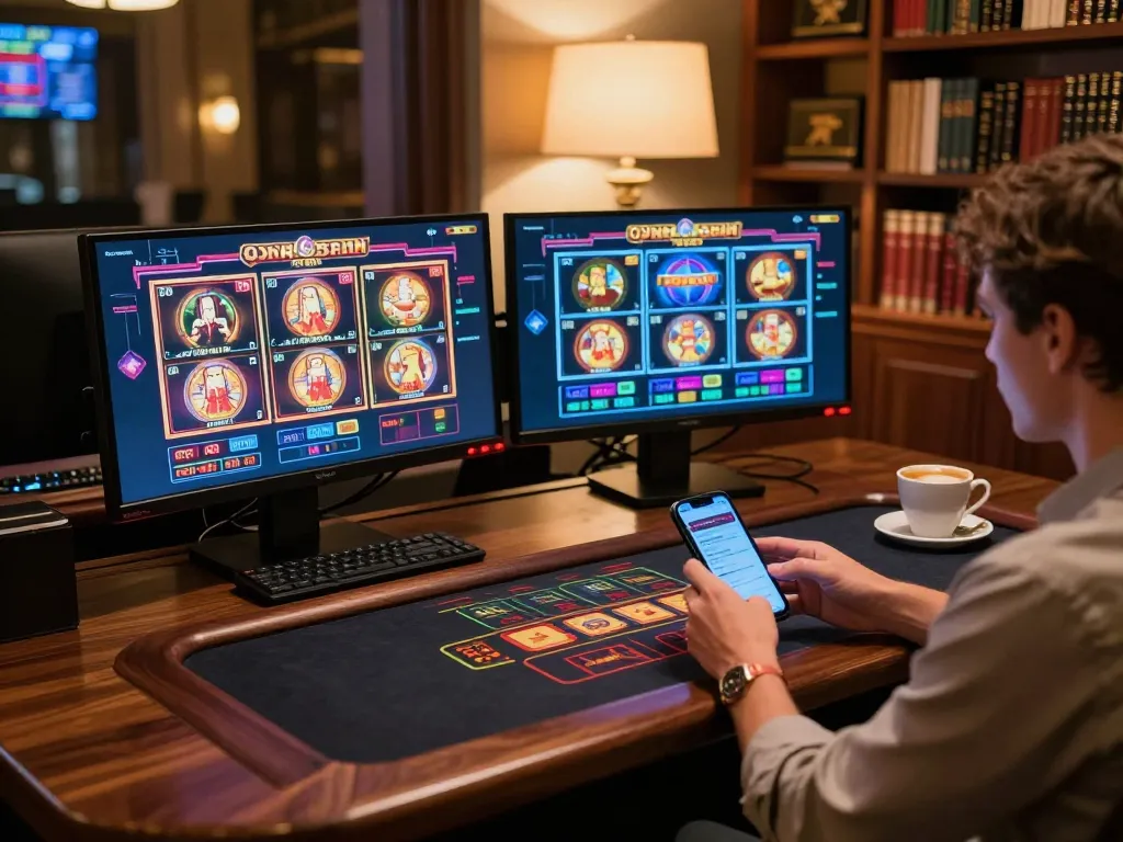 Player enjoying casino games on their tablet while depositing via nego77 securely