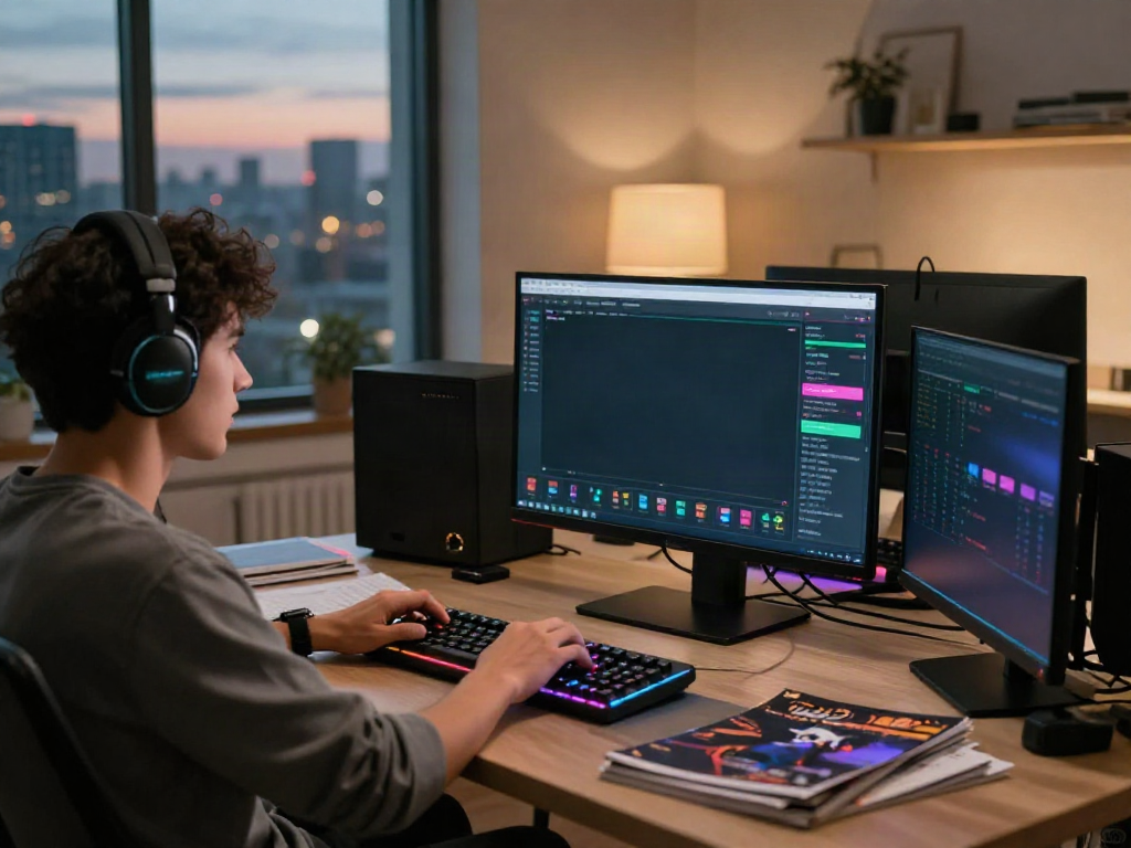 Exciting online gaming setup at https://five888vin.com/ with vibrant lighting and gaming accessories.