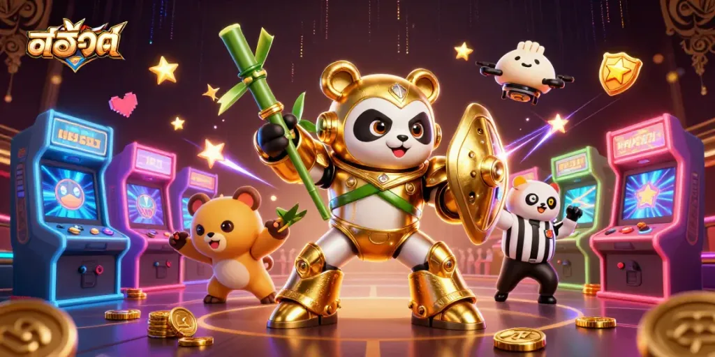 เล่นสล็อตในสนามที่มีความสนุกสนาน พร้อมเมฆทองและเครื่องสล็อต 3D ที่มีความโดดเด่น
