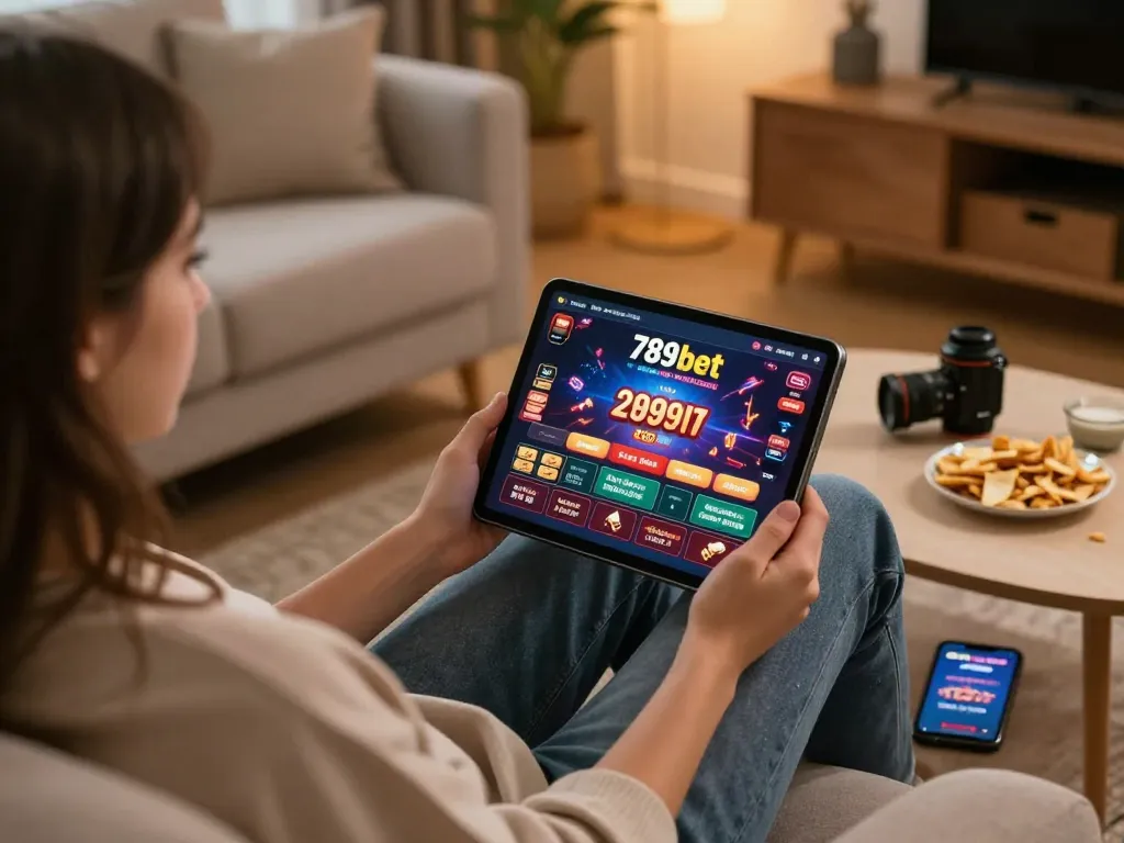 Player engaging in exciting games on 789bet mobile app while relaxing at home.