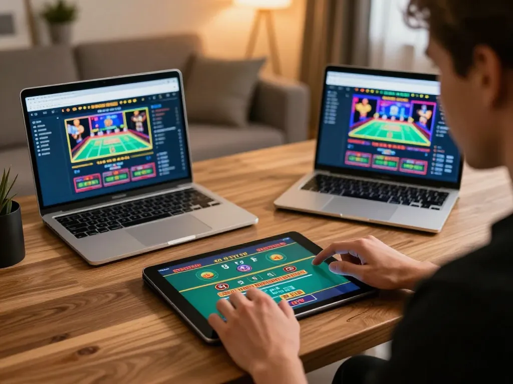 Engaged player strategizing at home with migliori casino europei online on a tablet