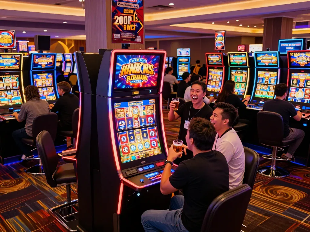 Engaged players enjoying kerajaanslot games in a vibrant casino atmosphere.