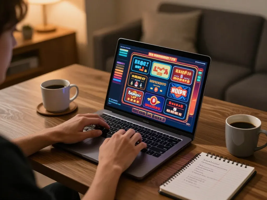 W 88 user immersively engaging with online casino games, displaying strategic betting notes and vibrant screen graphics