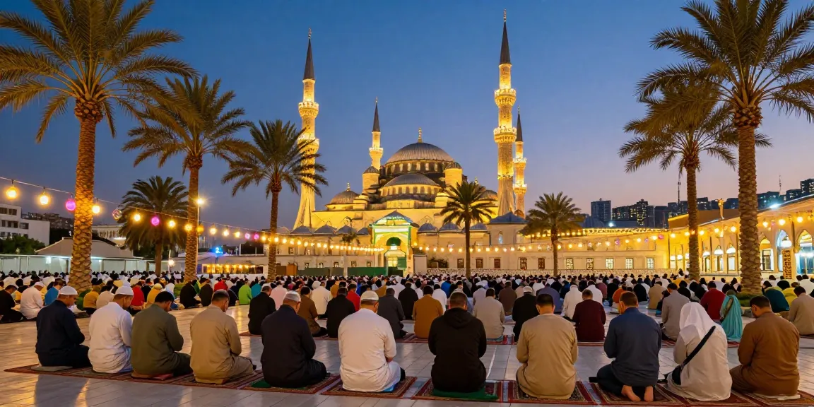 Umroh Ramadhan experience at the Grand Mosque, vibrant atmosphere, travelers in prayer, spiritual journey, cultural discovery, vacation.