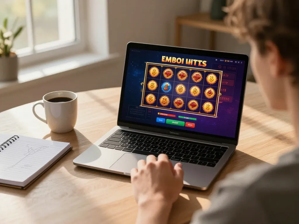 Engaged gamer exploring SC88VN online casino games on a laptop with creative strategy notes
