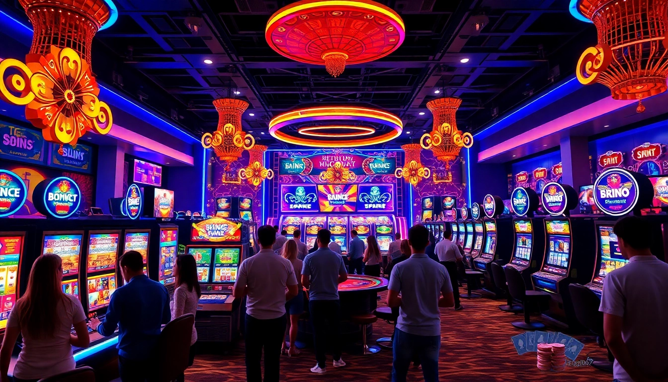 Engage at a Non Uk Casino with lively gaming machines and a vibrant atmosphere.