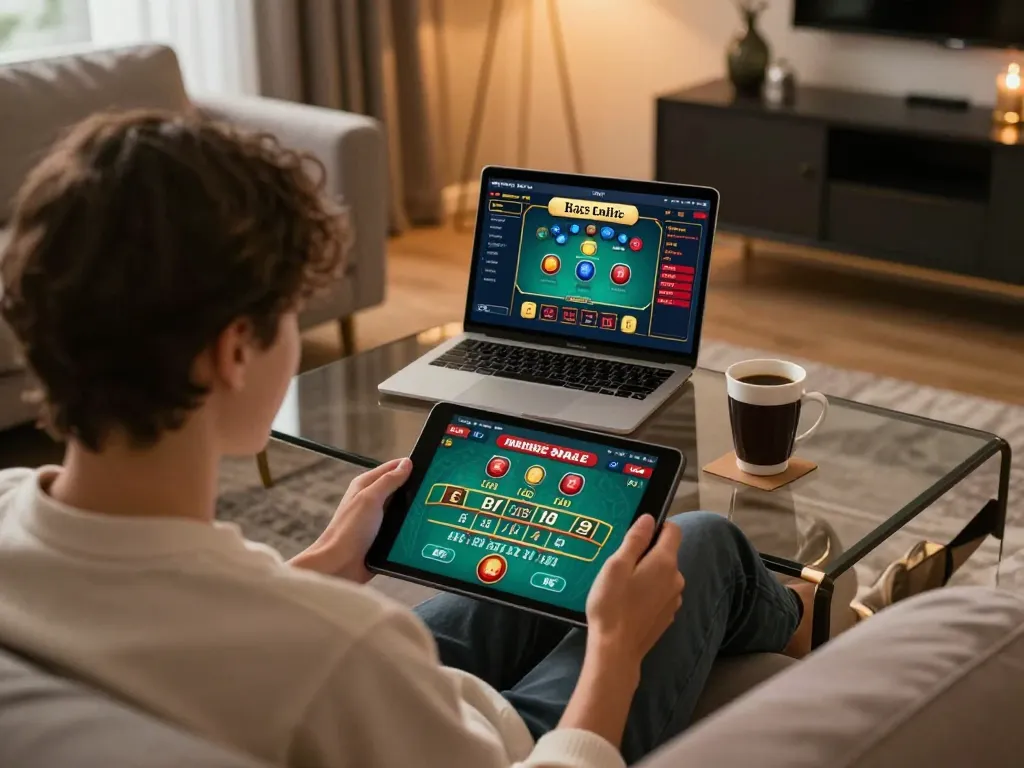 Engaging in a live dealer baccarat game with 789club on a tablet at home.