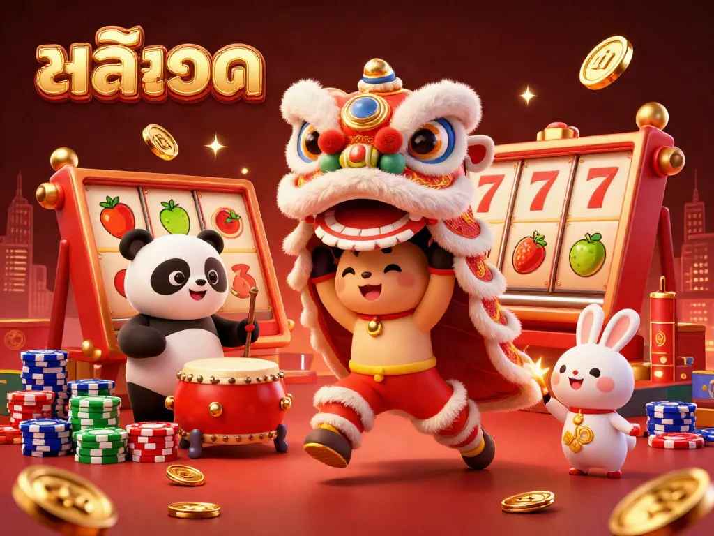 Enjoy exciting สล็อต gaming with lucky symbols and festive characters in a vibrant casino atmosphere.