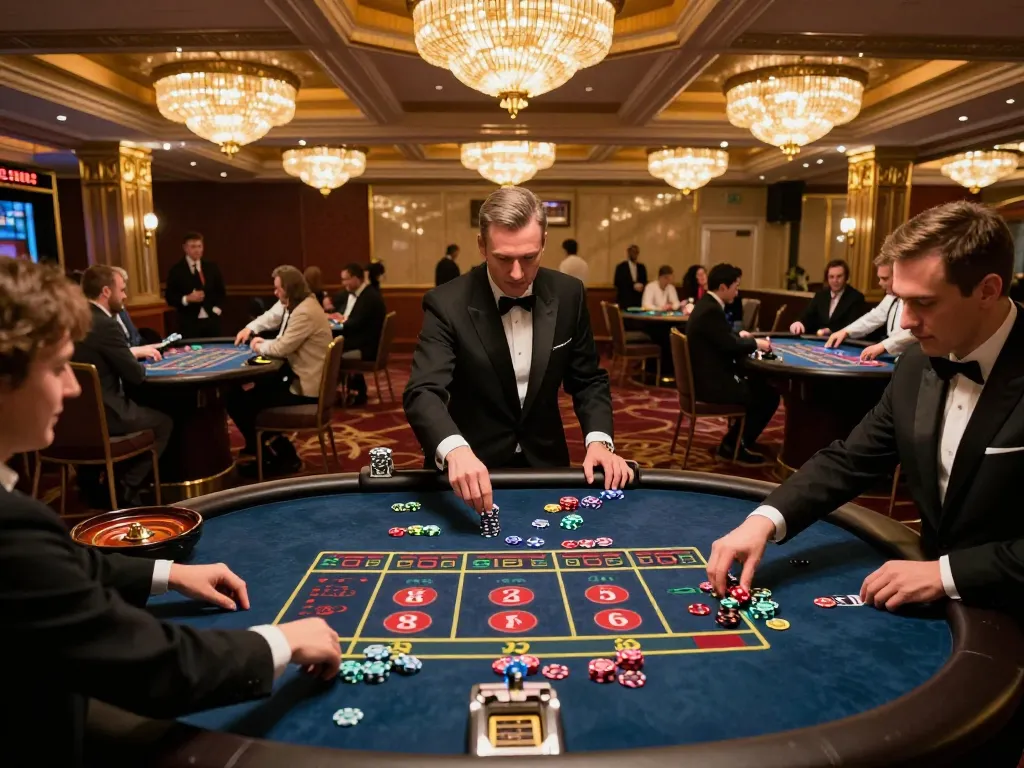 Roulette tables and players at a luxurious casino showcasing gameplay excitement at https://56win.bid/
