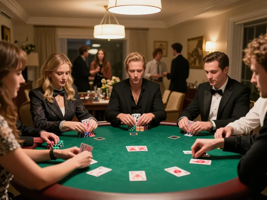 Players engaging in a poker game at home showcasing social and strategic elements of the hidden wiki dark web