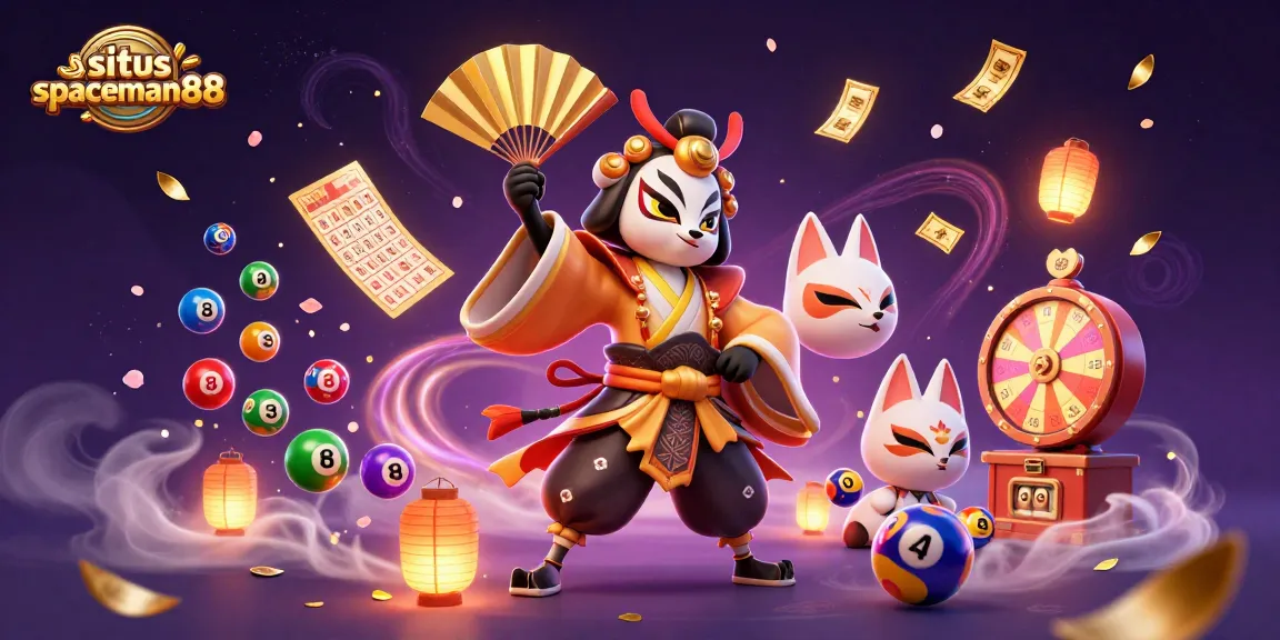 Experience the thrill on situs spaceman88 with colorful lottery elements and a kabuki warrior in action.