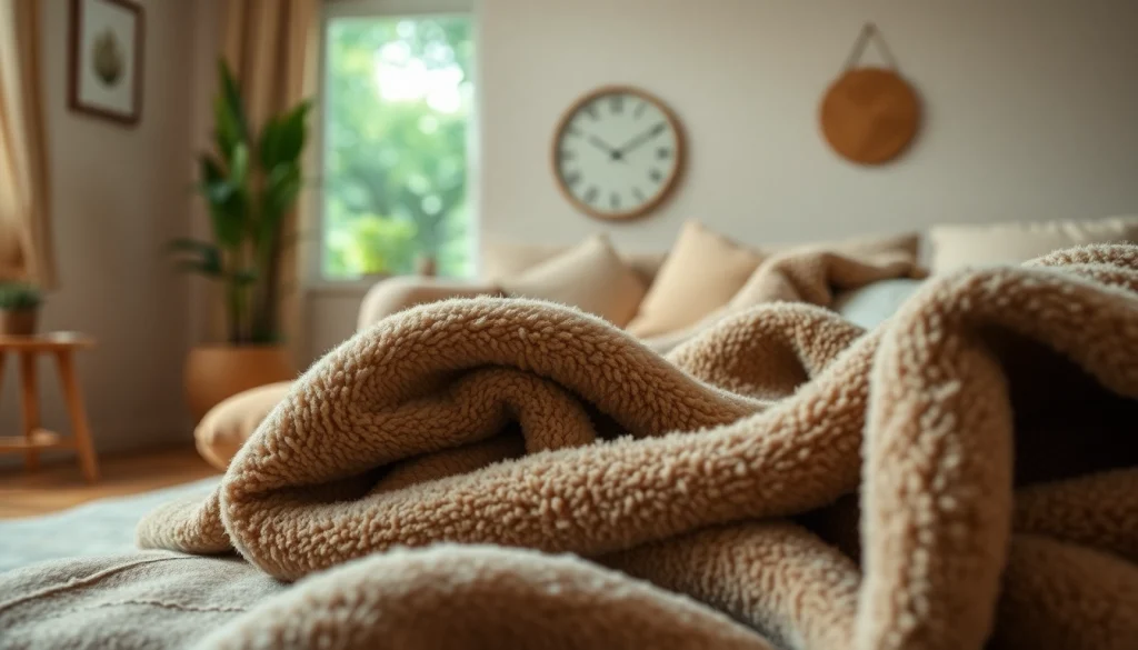 Fleece stof in een gezellige woonkamer, benadrukt de zachte textuur en warme sfeer.