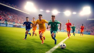 해외축구중계를 위한 활기찬 축구 경기 장면을 포착한 이미지