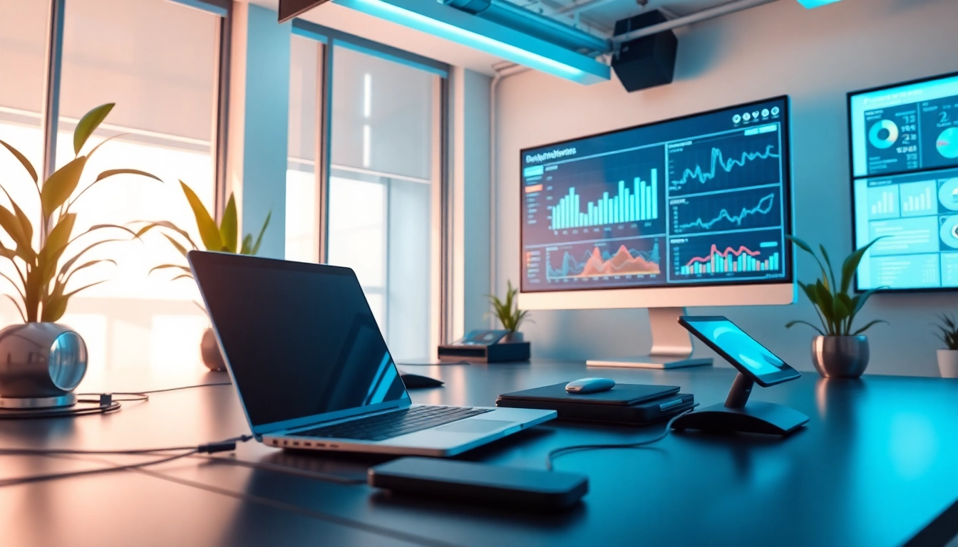 Showcase technology workspace with advanced tools and data analytics in focus.