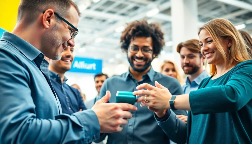 Engaging product demonstrations showcasing interaction and excitement in a vibrant environment.