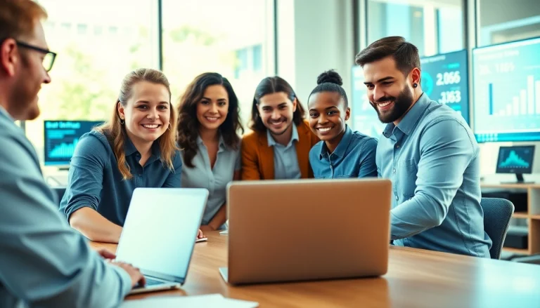 Showcase of managed IT support solutions with a diverse team in a modern office.