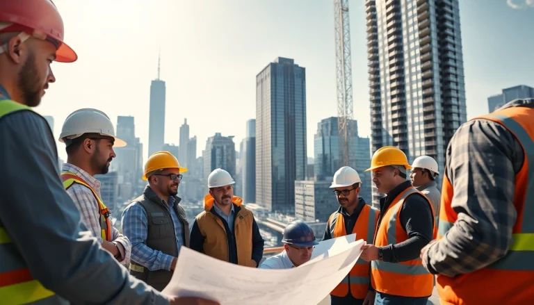 Team of professionals as Manhattan Commercial General Contractor on a bustling construction site in NYC.
