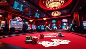 Experience the excitement of gambling at bk8vn.io with a vibrant online casino scene featuring poker tables and slots.