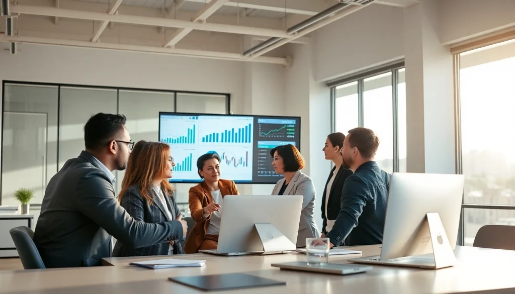 Analyze competitive intelligence data with a focused business team in a modern office setting.