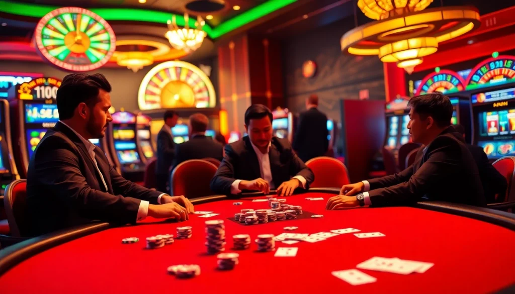 Nếu như vậy bám vào đây as players enjoy a thrilling poker game at a vibrant casino table.